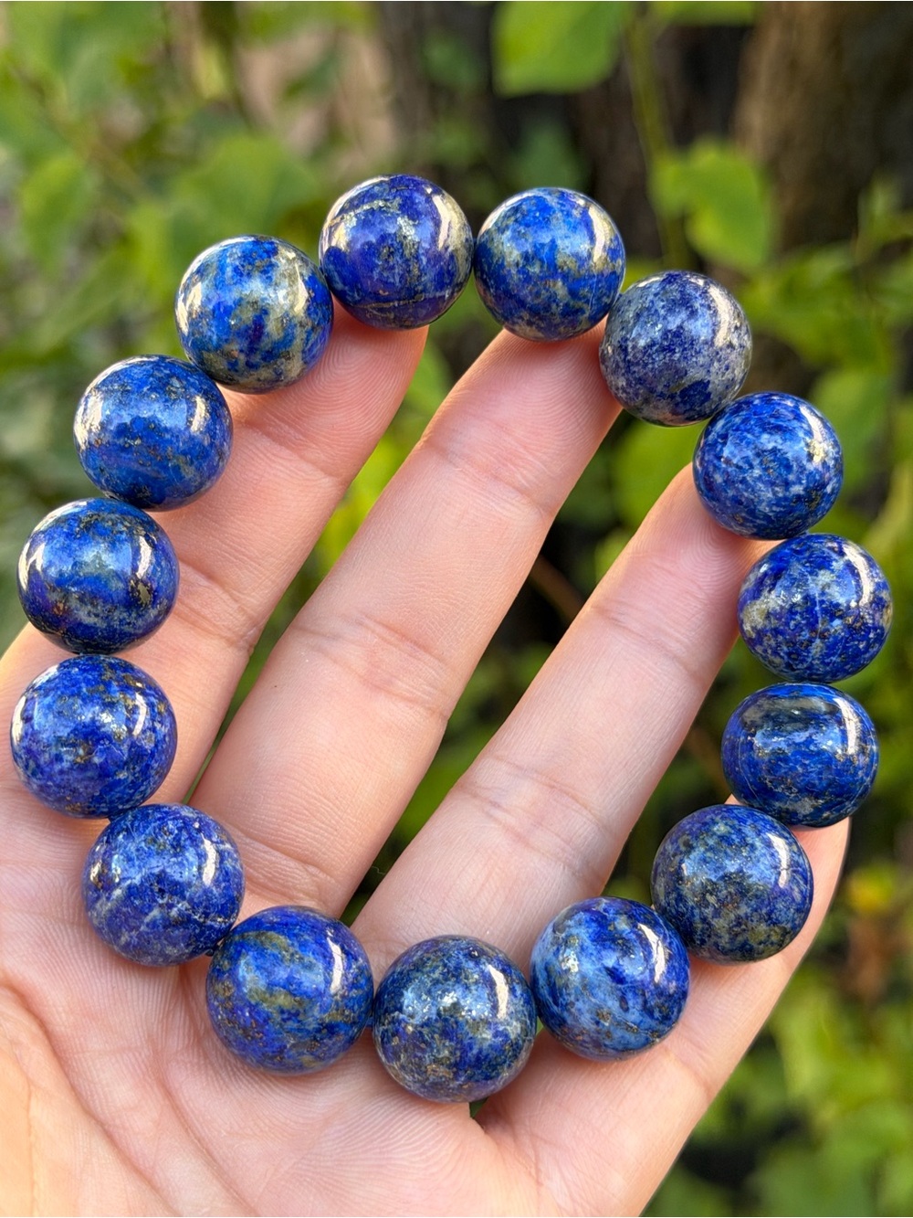 15mm Chunky Lapis Lazuli Round Bead Stretch Bracelet 1819